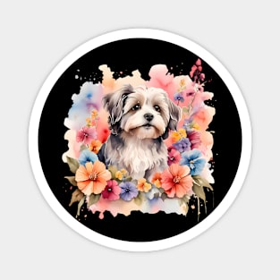 A havanese decorated with beautiful watercolor flowers Magnet